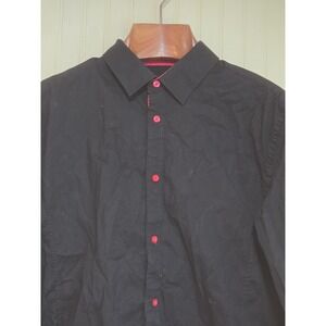 Alex Vando Shirt Mens Large Black Red Contrast Cuff Button Front Long Sleeve